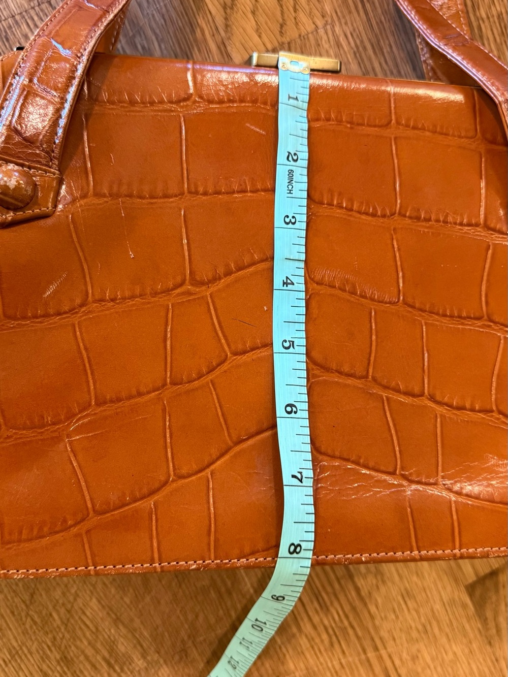 Nordstrom Croc-Embossed Leather Top-Handle Structured Frame Bag - Picture 6 of 8